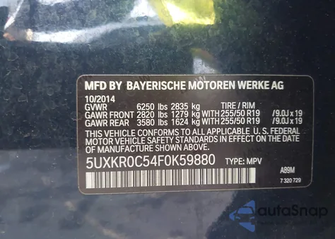 2015 BMW X5 xDrive35I from USA, damaged, VIN 5UXKR0C54F0K59880